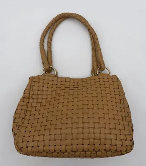 Nine West Vegan Leather Tan Basket Weave Vacation Casual Shoulder Bag thumbnail 1