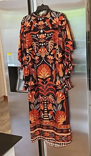 💕FARM RIO💕 Nature Beauty Red Scarf Backless Midi Dress ~ Large L NWT thumbnail 1