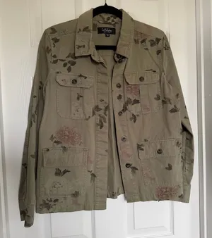 Coffee Shop Green Lightweight Jacket With Floral Pattern Size Large thumbnail 1