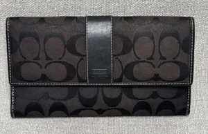 Coach Vintage Signature Monogram Slim Envelope Wallet Brown Canvas Leather‎ Trim thumbnail 1