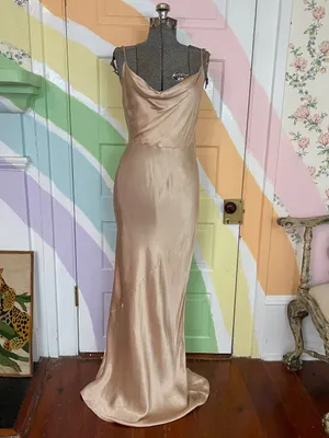 Park and Fifth Belmont Cowl Neck Satin Maxi Slip Dress Champagne Gold Sz M 🧡🎀 thumbnail 4