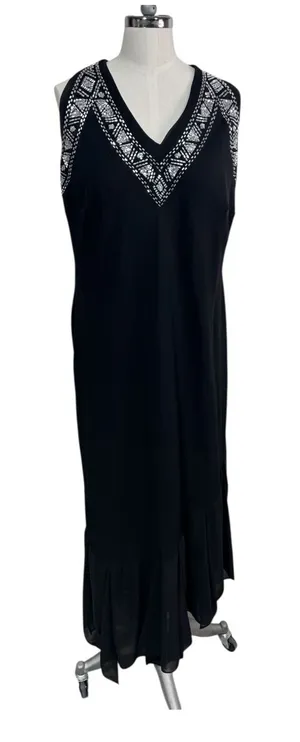 Black Beaded V Neck Evening Gown Formal Sleeveless Petite‎ Short Hem Women's thumbnail 1