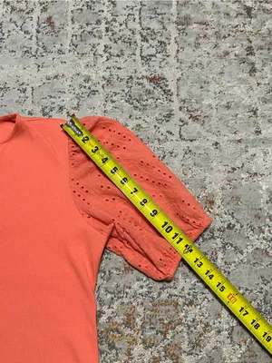 Dolan Anthropologie Coral Eyelet Puff Sleeve Blouse size XL thumbnail 5