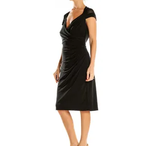 LAUREN Ralph‎ Lauren Black Cap Sleeve elegant Faux Wrap Sheath Dress 6 Classic thumbnail 2