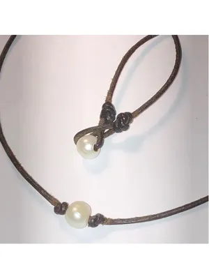 Genuine Pearls Leather Cord Dainty Boho Retro Necklace thumbnail 2
