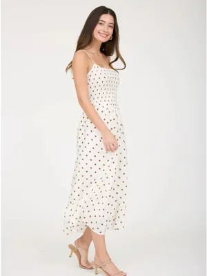 Blu Pepper White Polka Dot Smocked Basque Waist Midi Dress Large thumbnail 7