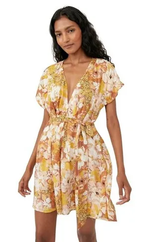 Free People Floral Mini‎ Dress Womens L Multicolor Modal Boho Festival Summer thumbnail 1