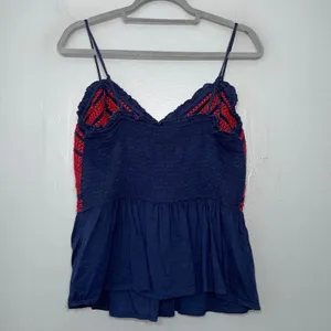Old Navy Babydoll Tank Size Large Tall Peplum Smocked Cami Red Embroidered Boho thumbnail 4