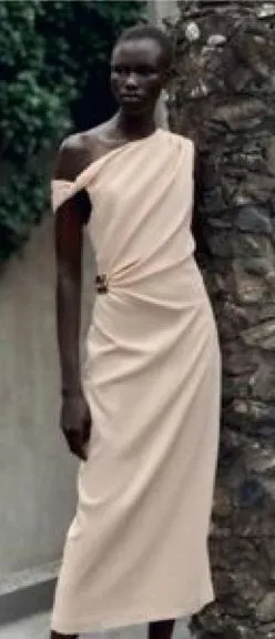 Zara Asymmetrical Linen Blend Draped Dress Woman’s Size S thumbnail 1