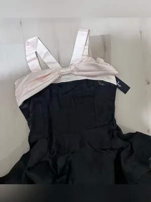 Lulus NWT Women Small Black Cream Satin Ruffle Tiered Midi Dress Balletcore Chic thumbnail 5