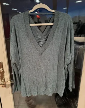 Lulu's Heather Teal V-Neck drawstring Knit Sweater thumbnail 1