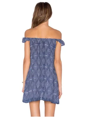 Minkpink wild catch blue & white geometric print tunic swim coverup medium thumbnail 4