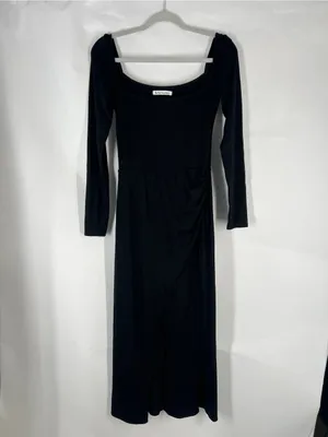Reformation Dottie Black Long Sleeve Ruched Midi Dress Size S thumbnail 2