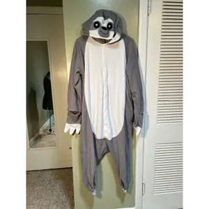 Unisex Adult Sz Small Gray Sloth Cosplay One Piece Pajamas Costume Snap Up Long thumbnail 2