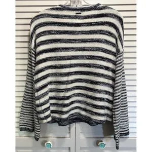 Billabong Striped Tie‎ Up Sweater Long Bell Sleeve Size L Black/Cream Knit Soft thumbnail 4