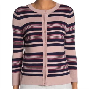 Halogen Nordstrom Stripe Crewneck Cardigan Sweater M v6x thumbnail 3