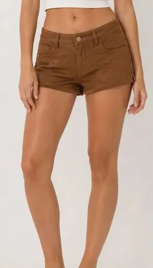 Windsor Brown Faux Suede Micro Shorts Y2K Low Rise Clubwear S thumbnail 1