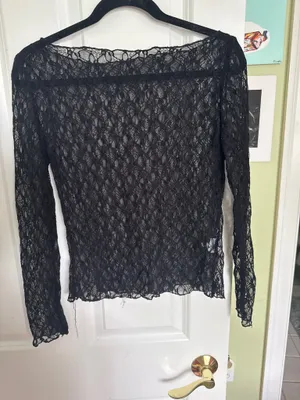 Boat neck lace shirt Black Size XL thumbnail 3