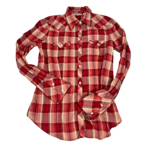 American Eagle Outfitters Red Plaid Western Sheer Button Down Shirt Small thumbnail 1