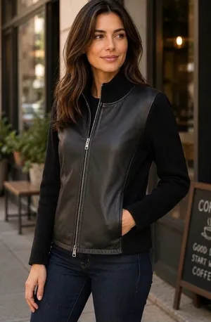 Classiques Entier Black Mixed-Media Zip Jacket thumbnail 1
