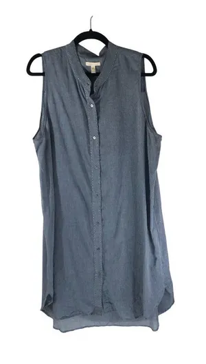 Eileen Fisher Sleeveless Button-Down Blue Tunic Dress XL Organic Cotton Studded thumbnail 1