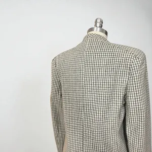 Vintage 90s Cropped Wool Blend Grey & Cream Pointed Lapel Gingham Check Blazer thumbnail 8