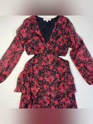 Haute Nites Floral Tiered Cutout Maxi Dress Small Flowy Fairy Party Going Out thumbnail 4