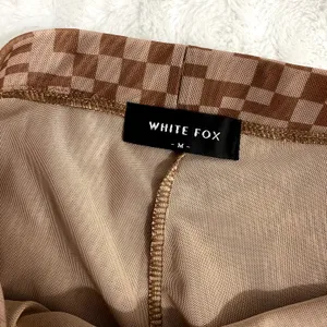 White Fox Boutique Brown Checkered High Rise Mesh Pull On Flare Pants M thumbnail 4