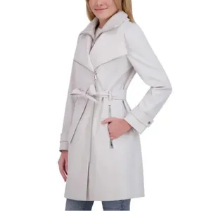 Halston Heritage NEW Halston Women's Belted Wrap Silver Collared Trench Coat With Pockets, Size M thumbnail 4