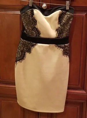 Sexy nude & black lace strapless dress wedding thumbnail 1