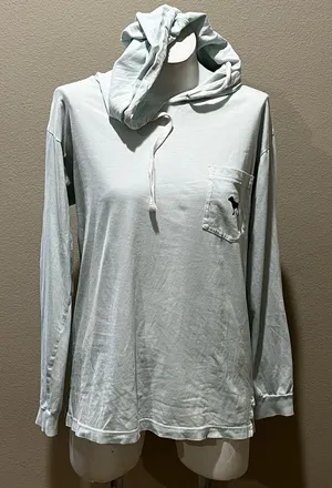 Pink Victoria’s Secret light blue hooded t-shirt thumbnail 1