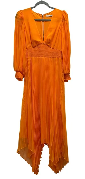 Alice + Olivia Pleated Maxi Dress Womens 8 Orange V-Neck Smocked Waist Delora thumbnail 1