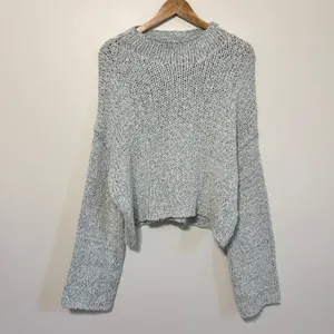 Anthropologie Chunky Knit Sweater Size Large Wide Bell Sleeves Blue Cotton thumbnail 2