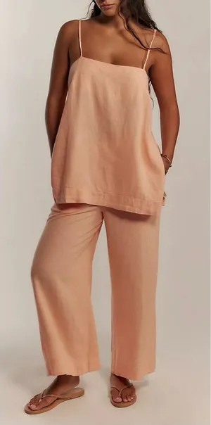 NWT Free People Free-Est Sightseer Linen Set - Honeyed Apricot Peach - XS thumbnail 1