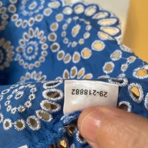 Ann Taylor Loft Top Womens Blue Blouse White Embroider Eyelet Circle Shirt Sz 10 thumbnail 3