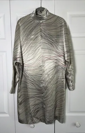 Harve Benard Vintage Mock‎ Neck Shift Dress Womens 4 Silver Abstract Satin thumbnail 1