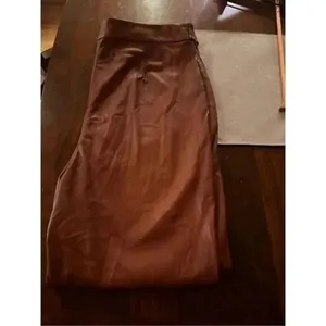 LOFT Tall Size 14 Faux Leather Pants Brown Button Tab NWT $89 thumbnail 4