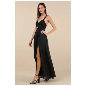 NWT Lulus Aria Black Crinkle Knotted Backless Maxi Dress Gala banquet Ball Sz XS thumbnail 8