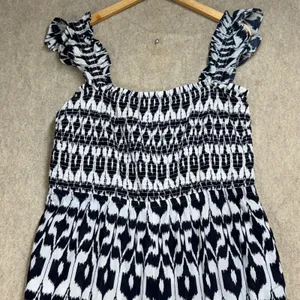 LOFT Beach Jumpsuit Women XL Petite Blue White Ikat Boho Coastal Summer Wide Leg thumbnail 5