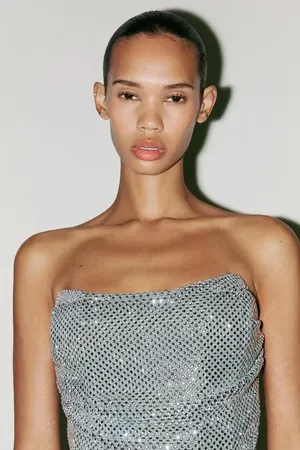 Zara Silver Sequin Strapless Mini Dress - Elegant Evening Sparkle thumbnail 11