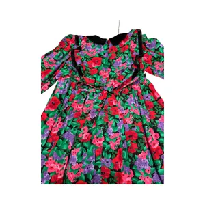 Vintage Simi Girls Floral Velvet Trim Party Dress Red Purple Green‎ Size 6X USA thumbnail 6