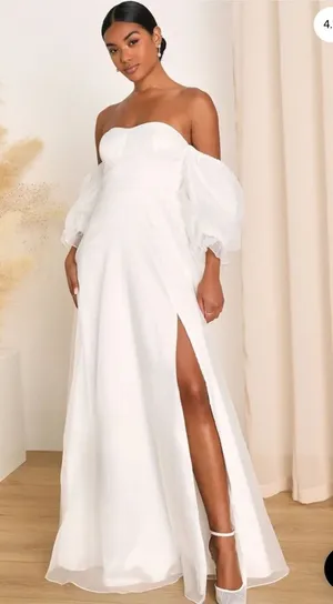 Lulus True Excellence White Bustier Off-The-Shoulder Gown Size Medium thumbnail 1