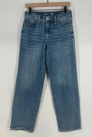 Old Navy High Waisted OG Loose Jeans Womens‎ 2 Blue Denim Whiskered Mid Rise thumbnail 1