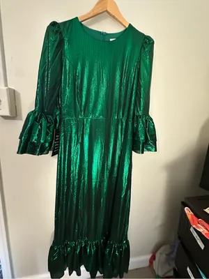 NWT Pomander Place Tuckernuck Lillith midi dress emerald lurex small thumbnail 2
