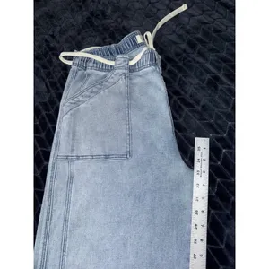 Risen Blue Denim Utility Pocket High‎ Rise Wide Leg Elastic Waistband Size 1XL thumbnail 9