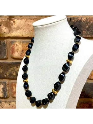 Napier Black and Gold Beaded Collar Necklace thumbnail 2