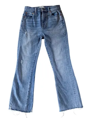 Pistola Womens High Rise Flare Jeans Distressed Raw Hem Blue Denim 25 thumbnail 1