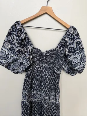 Sea NY Jasper Tiered Maxi Poplin Cotton Dress Puff Sleeve Square Neck Size Large thumbnail 4