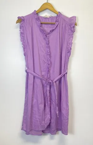 Elan Purple Ruffle Button Down Waist Tie Dress thumbnail 1