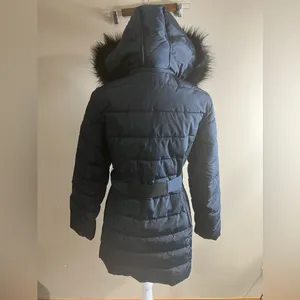 Nautica women’s belted winter coat navy blue medium thumbnail 13